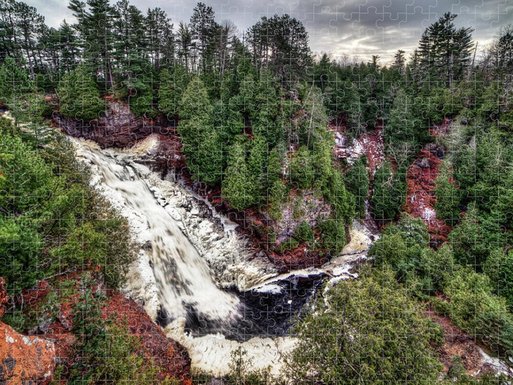 Manitou Falls Jigsaw Puzzle featuring the photograph Icy Big Manitou Falls at Pattison State Park Wisconsin by Peter Herman