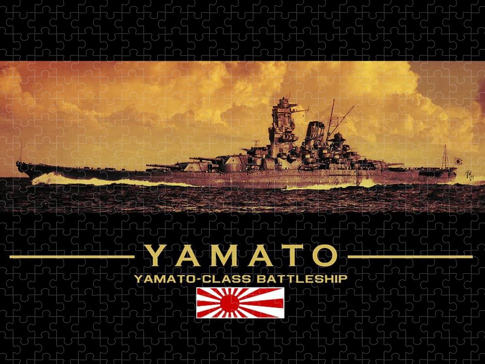 Yamato Jigsaw Puzzle featuring the digital art IJN Battleship Yamato by John Wills