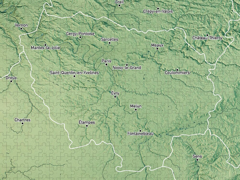Ile de France 3D Render Topographic Map Color Border Cities Jigsaw ...