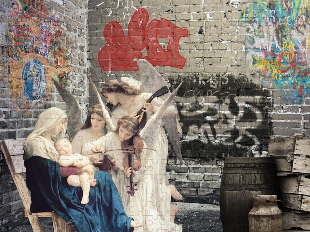 Digital Collage Jigsaw Puzzle featuring the digital art In the Alley by Janice Leagra