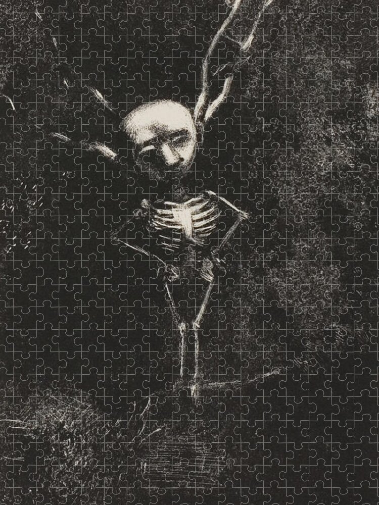 19th Century Jigsaw Puzzle featuring the relief In the Maze of Branches, the Pale Figure Appeared by Odilon Redon