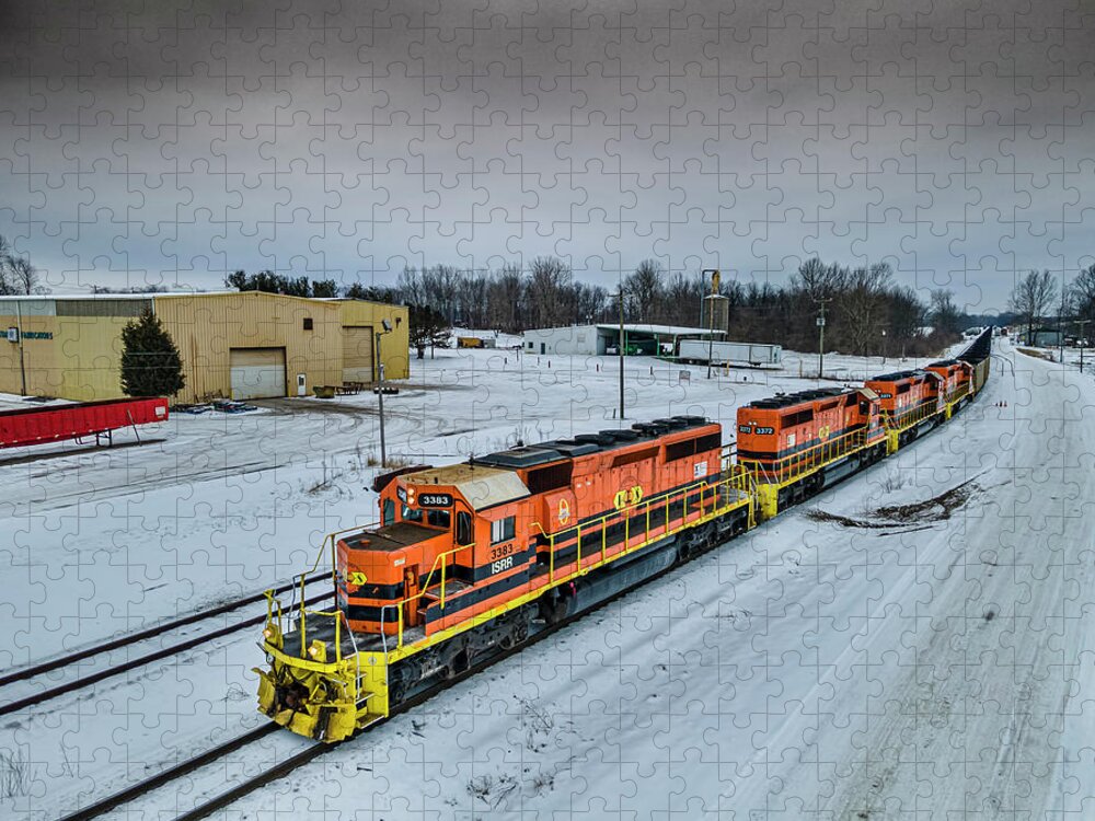 Railroad Jigsaw Puzzle featuring the photograph Indiana Southern IPL load northbound at Petersburg IN by Jim Pearson