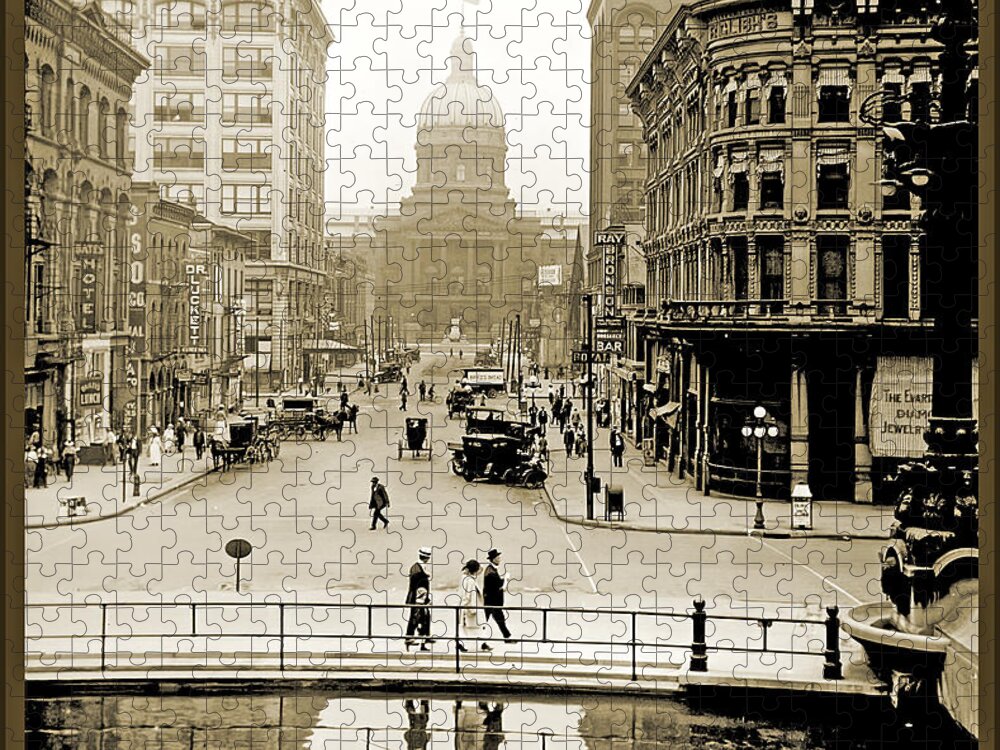 Indianapolis Jigsaw Puzzle featuring the photograph Indianapolis, Indiana, Downtown Area, c. 1915, Vintage Photograp by A Macarthur Gurmankin