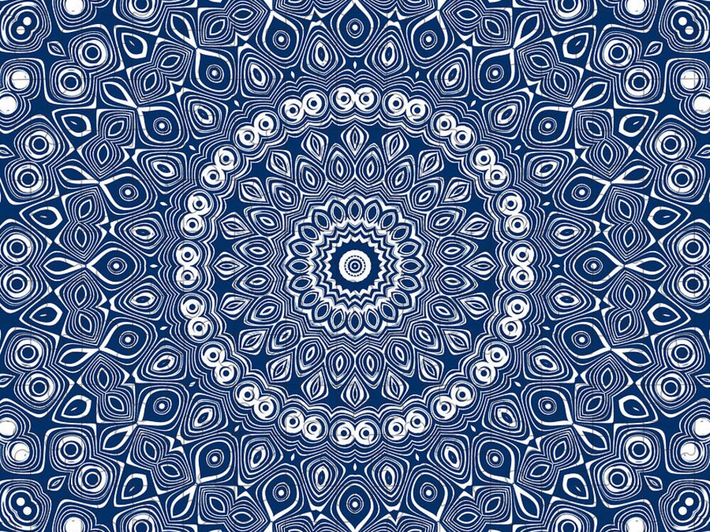 Indigo Jigsaw Puzzle featuring the digital art Indigo Blue Mandala Kaleidoscope Medallion Flower by Mercury McCutcheon