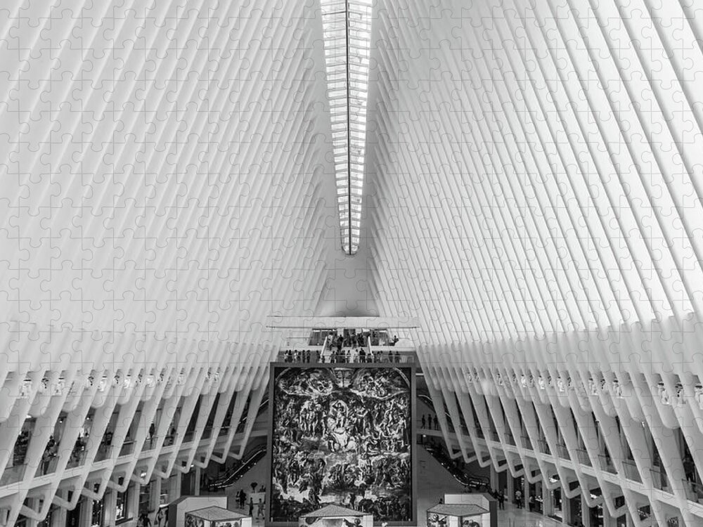 World Trade Center Jigsaw Puzzle featuring the photograph Inside Oculus in Black and White by Elvira Peretsman
