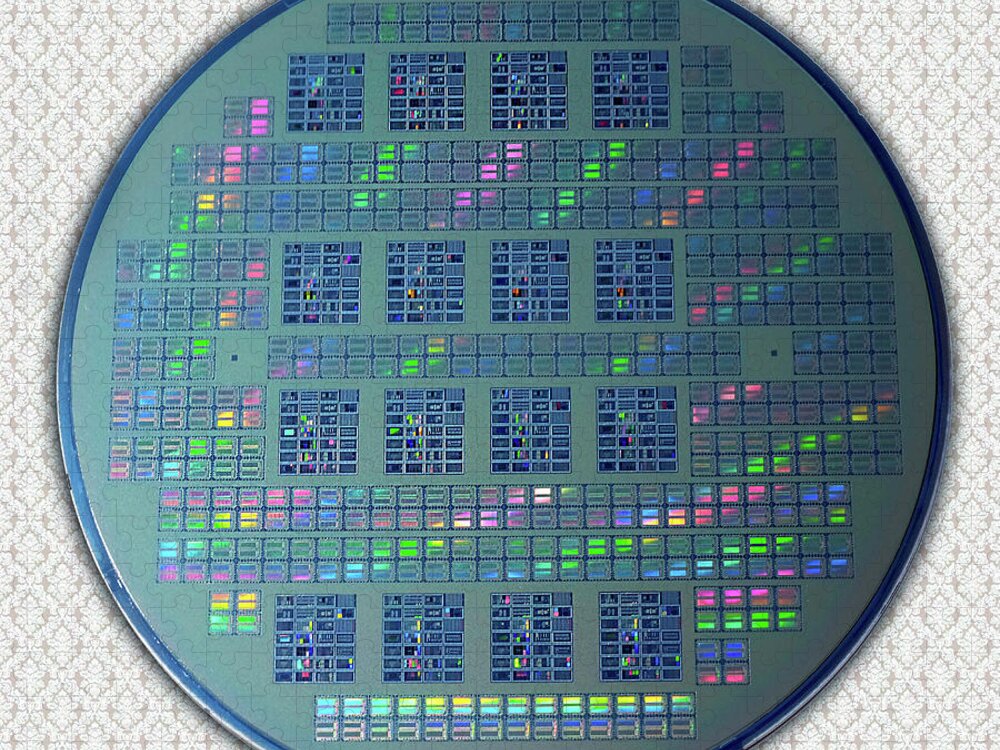 Intel Jigsaw Puzzle featuring the photograph Intel 4001 ROM CPU Silicon Wafer Chipset Integrated Circuit, Silicon Valley 1971 by Kathy Anselmo