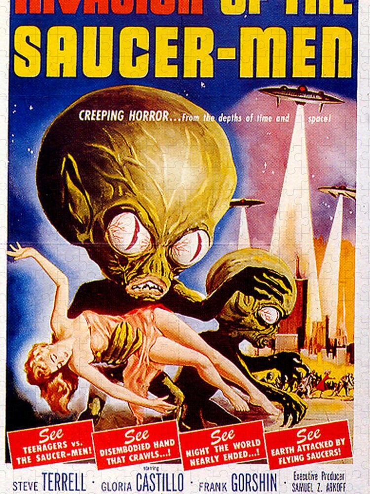 Invasion Jigsaw Puzzle featuring the mixed media ''Invasion of the Saucer-Men'' poster by Movie World Posters