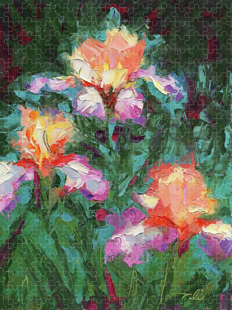 Iris Jigsaw Puzzle featuring the painting Iris Foxfire - palette knife oil painting by Talya Johnson