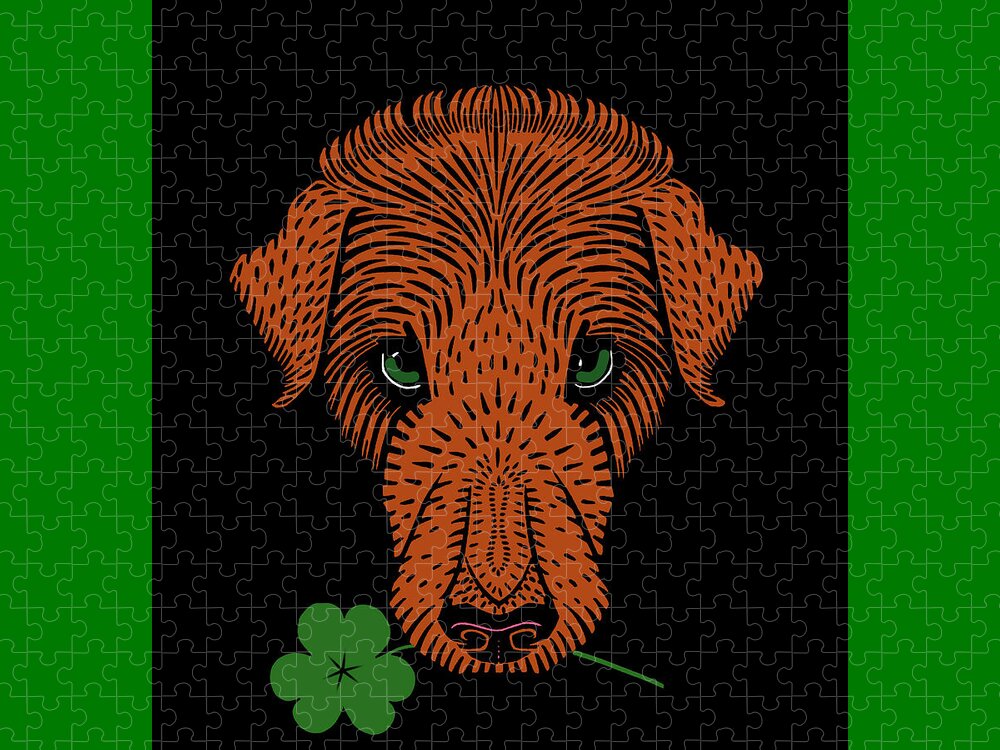 Art Nouveau Jigsaw Puzzle featuring the mixed media Irish Wolfhound with Shamrock by Shelli Fitzpatrick