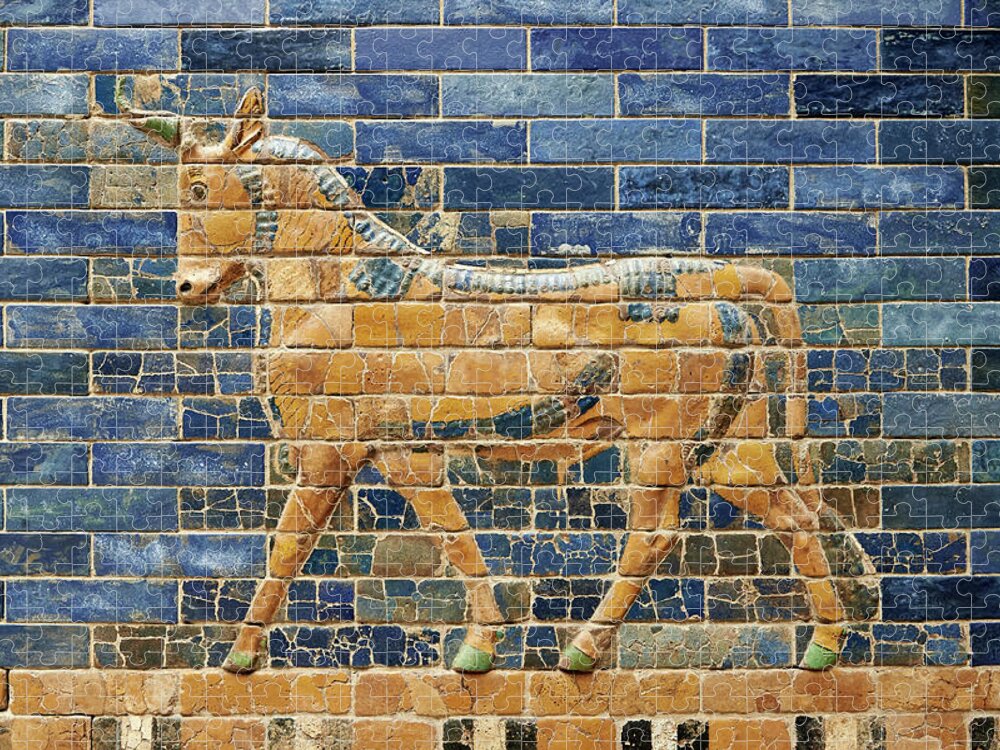 Babylon Jigsaw Puzzle featuring the photograph Ishtar Gate tile panel - 604-562 BC Babylon - Pergamon Museum, Berlin by Paul E Williams