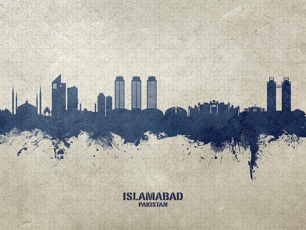 Islamabad Jigsaw Puzzle featuring the digital art Islamabad Pakistan Skyline 65 by Michael Tompsett