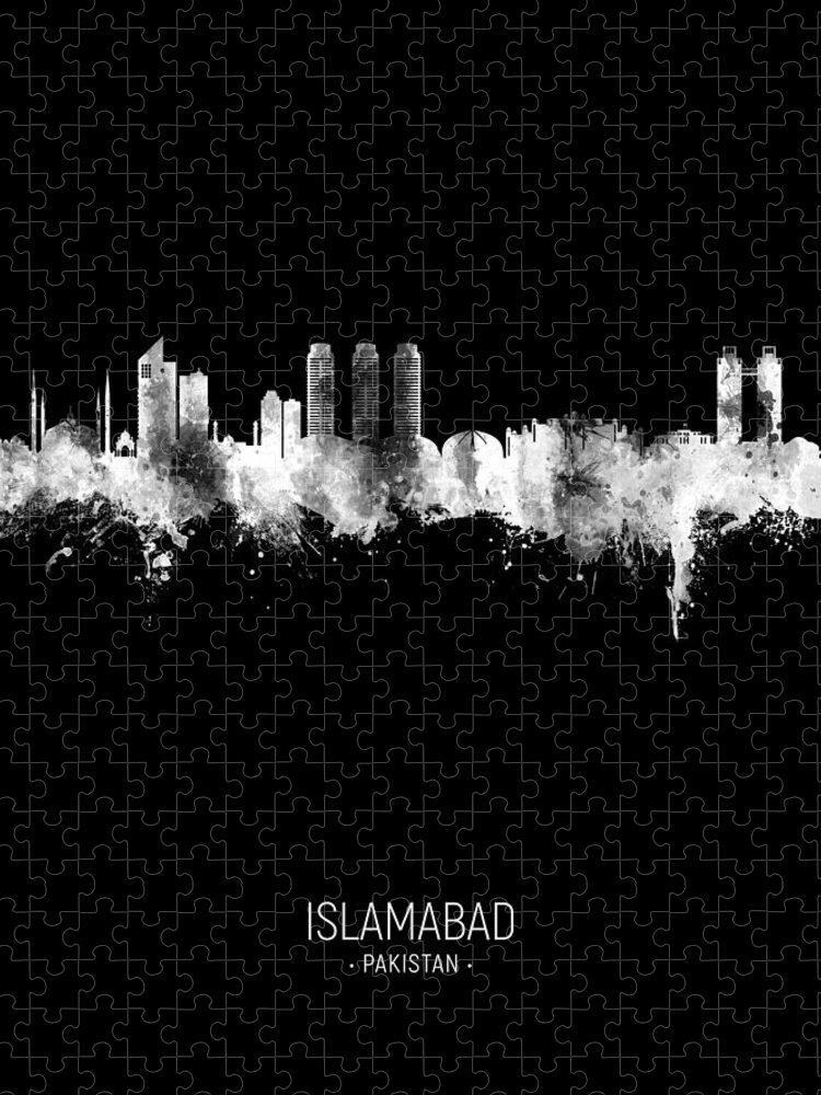 Islamabad Jigsaw Puzzle featuring the digital art Islamabad Pakistan Skyline 81 by Michael Tompsett