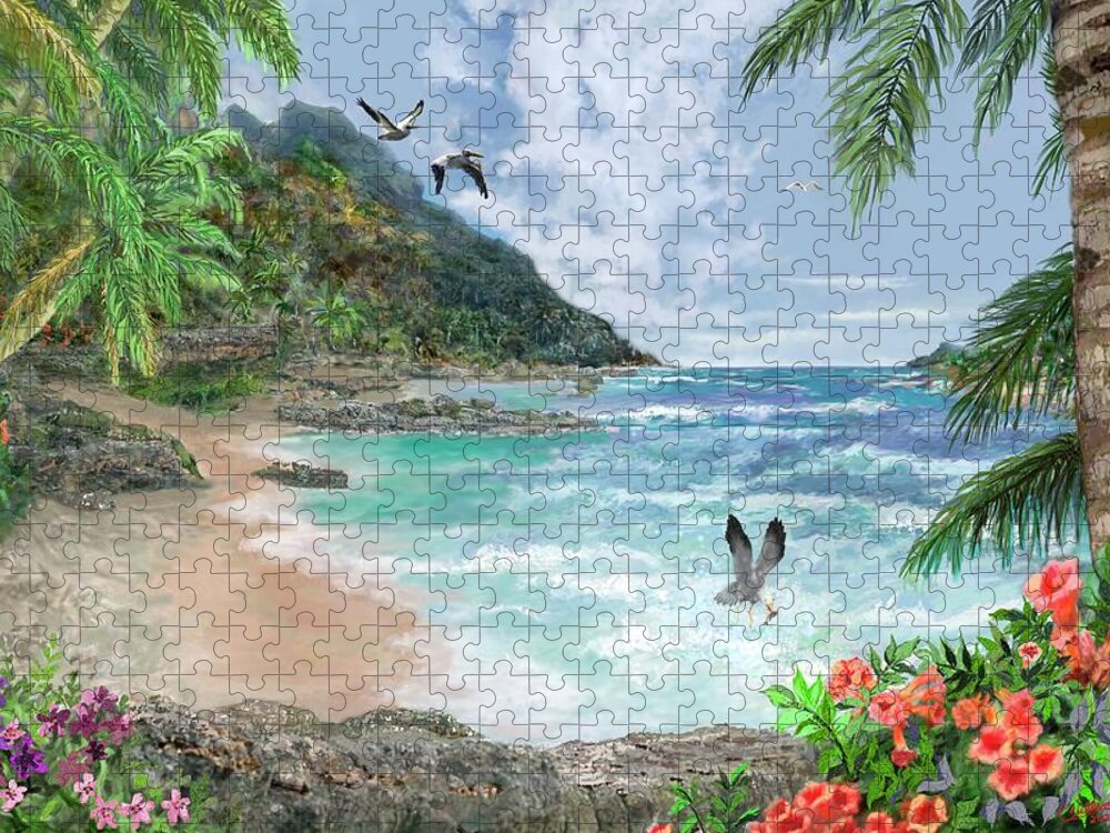 Island Jigsaw Puzzle featuring the digital art Tropical Island Beach by Marilyn Cullingford