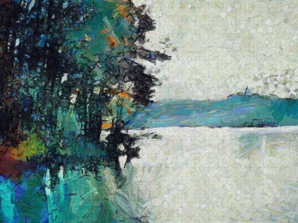 Island Jigsaw Puzzle featuring the mixed media Island on Lake Arthur by Christopher Reed