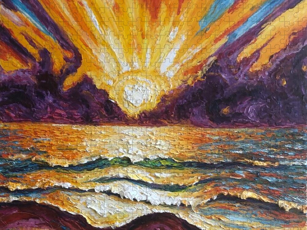 Beach Jigsaw Puzzle featuring the painting It's a New Day Beach Sunrise by Paris Wyatt Llanso