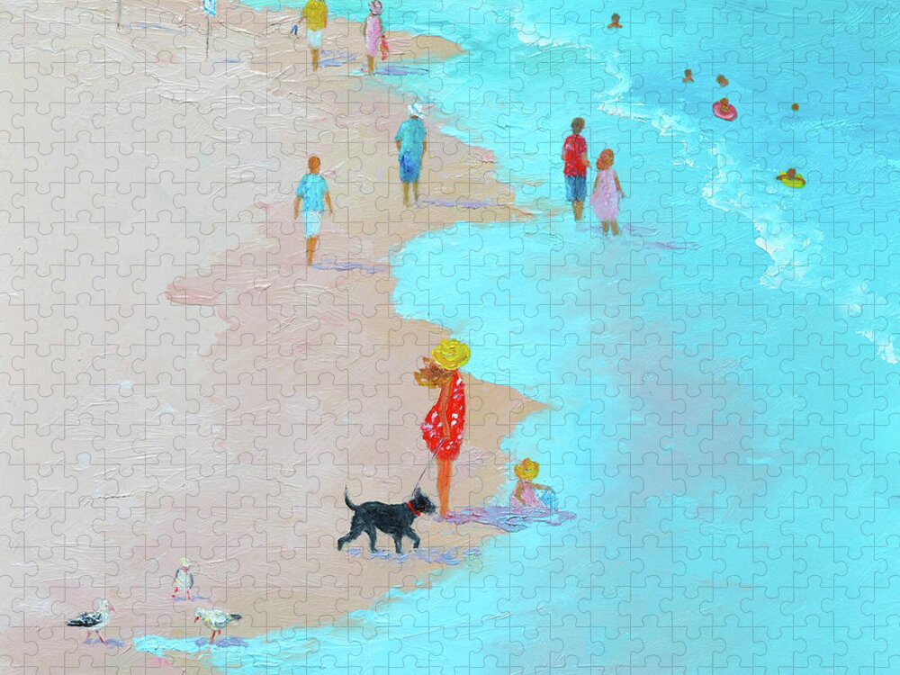 Beach Jigsaw Puzzle featuring the painting It's summer again by Jan Matson