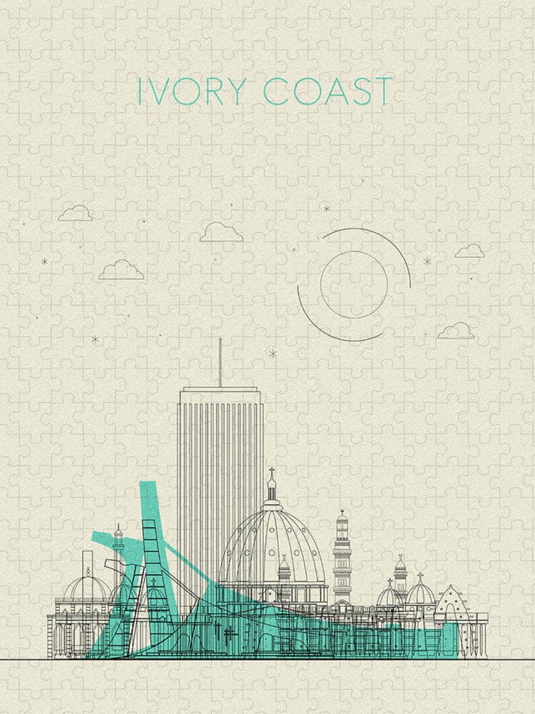 Ivory Coast Jigsaw Puzzle featuring the drawing Ivory Coast City Skyline by Inspirowl Design