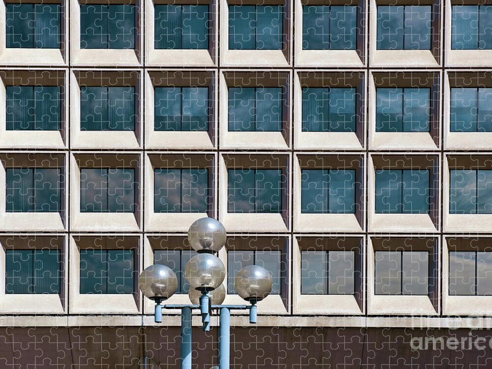 J. Edgar Hoover Building In Washington Dc. Architectural Detail Jigsaw Puzzle featuring the photograph J. Edgar Hoover Building DC. by David Zanzinger