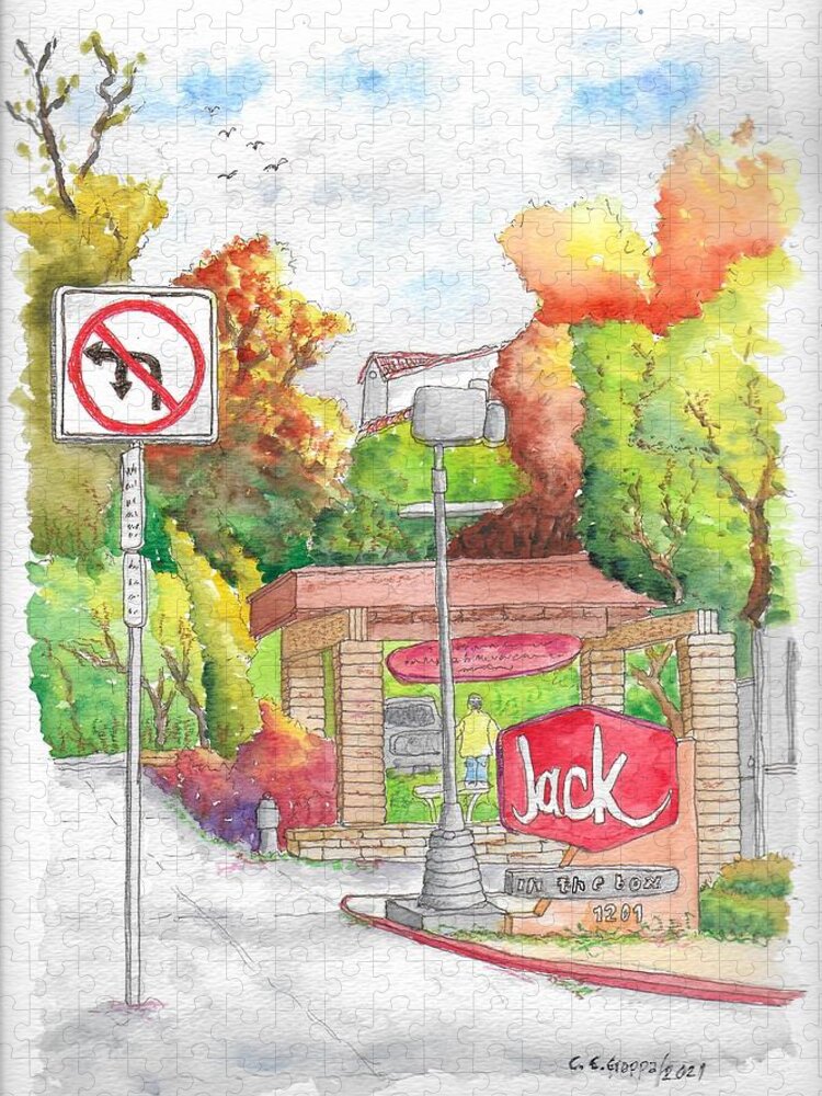 Jack In The Box Jigsaw Puzzle featuring the painting Jack in the Box in Laguna Beach, California by Carlos G Groppa