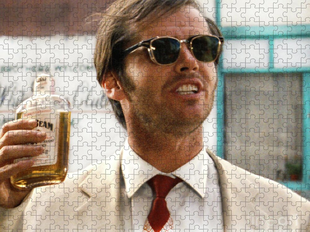 Jack Nicholson Jigsaw Puzzle featuring the mixed media Jack Nicholson, here's to first of the day fellas, and to ol D. H. Lawrence . ' by Thomas Pollart