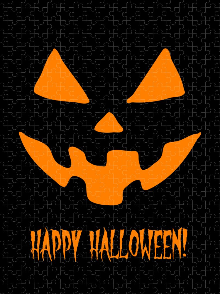 Funny Jigsaw Puzzle featuring the digital art Jack-O-Lantern Happy Halloween Pumpkin by Flippin Sweet Gear