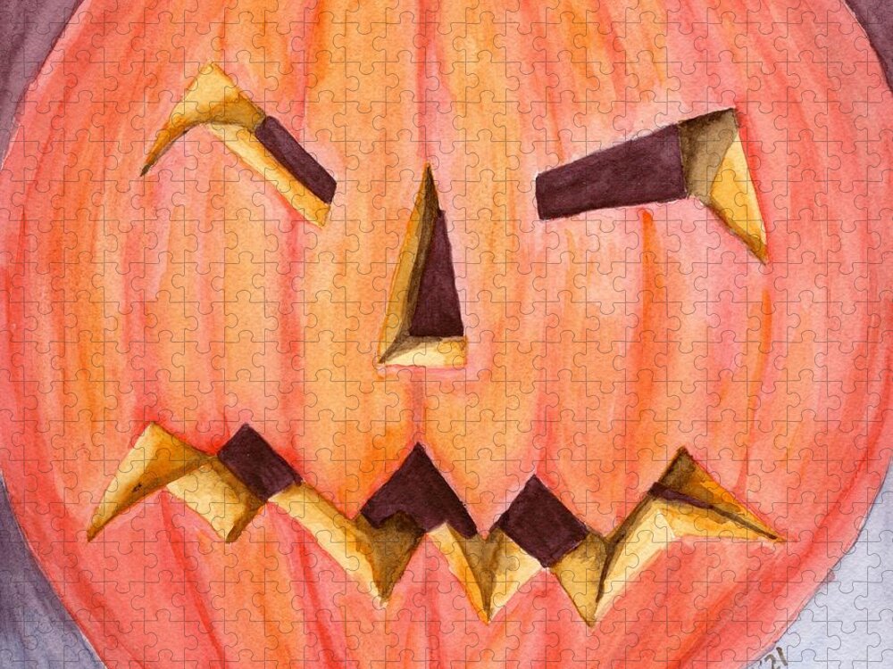 Pumpkin Jigsaw Puzzle featuring the painting Jack O Lantern by Katrina Gunn