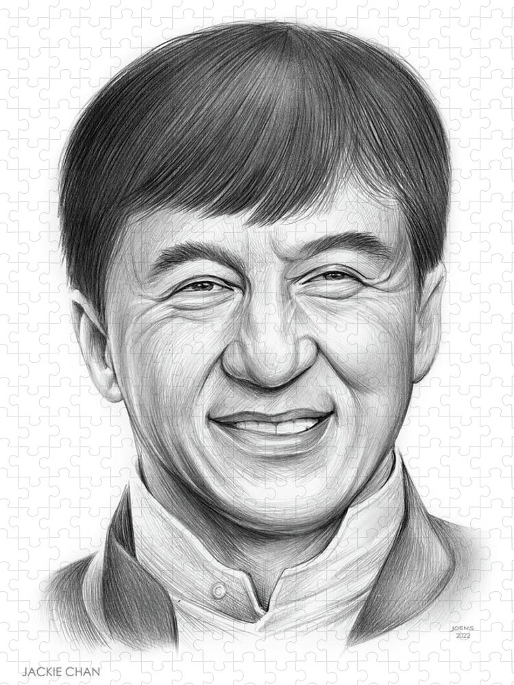 Jackie Chan Jigsaw Puzzle featuring the drawing Jackie Chan by Greg Joens