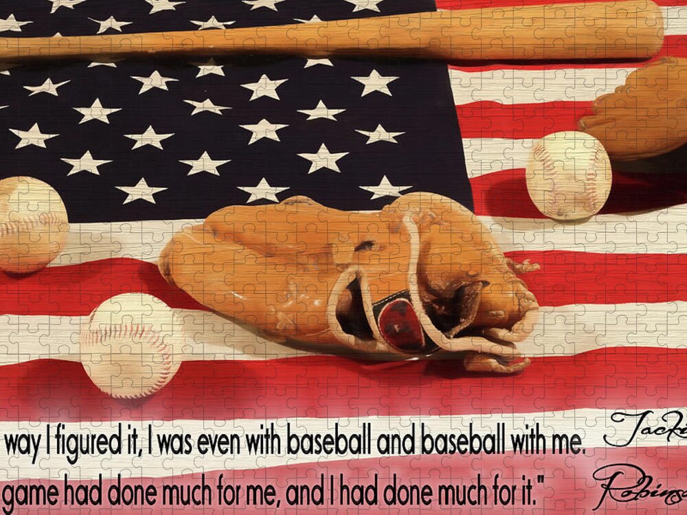 Jackie Robinson Baseball Quote Jigsaw Puzzle featuring the mixed media Jackie Robinson Baseball Quote by Dan Sproul