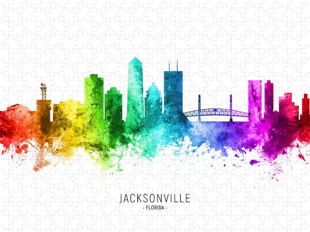 Jacksonville Jigsaw Puzzle featuring the digital art Jacksonville Florida Skyline #72 by Michael Tompsett