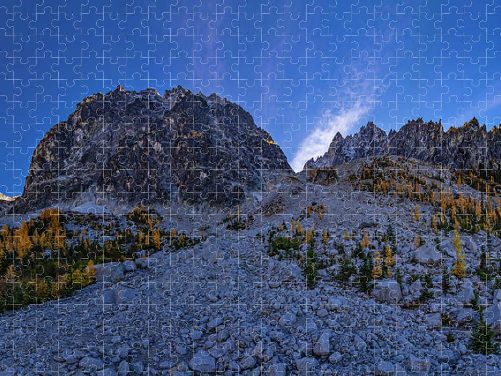 Enchantments Jigsaw Puzzle featuring the photograph Jagged Peaks and Larches by Pelo Blanco Photo