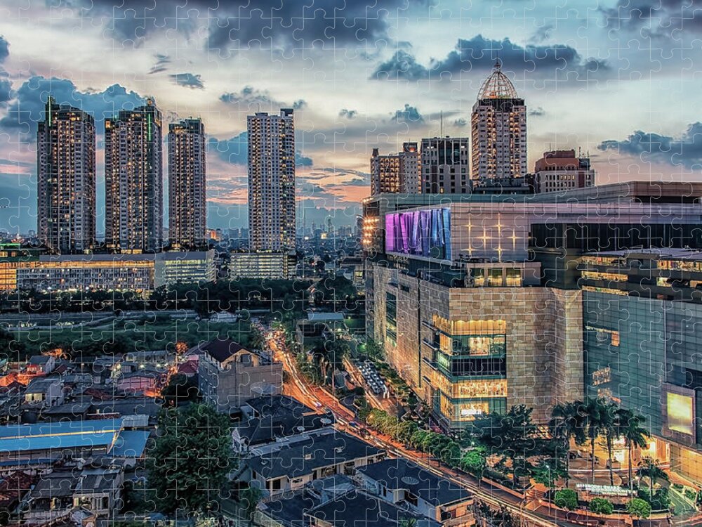 Architecture Jigsaw Puzzle featuring the photograph Jakarta Sunset by Manjik Pictures