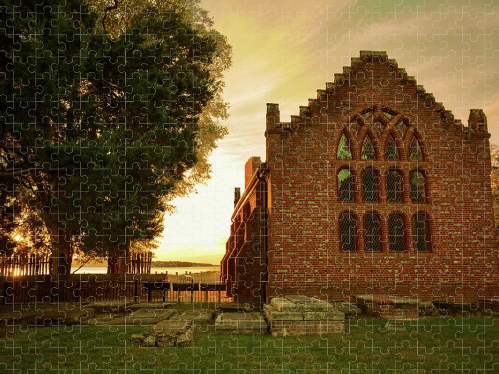 Church Jigsaw Puzzle featuring the photograph Jamestowne Church at Sunset by Rachel Morrison