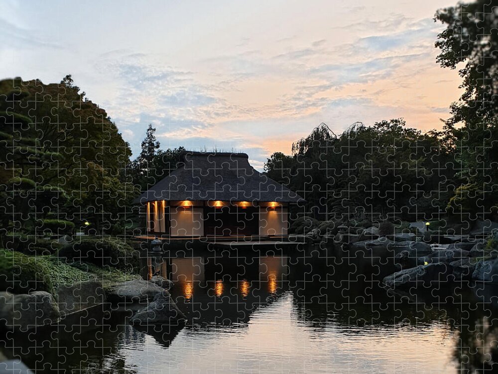 Japanese Tea House Jigsaw Puzzle featuring the photograph Japanese Tea House at Dusk by Yvonne Johnstone