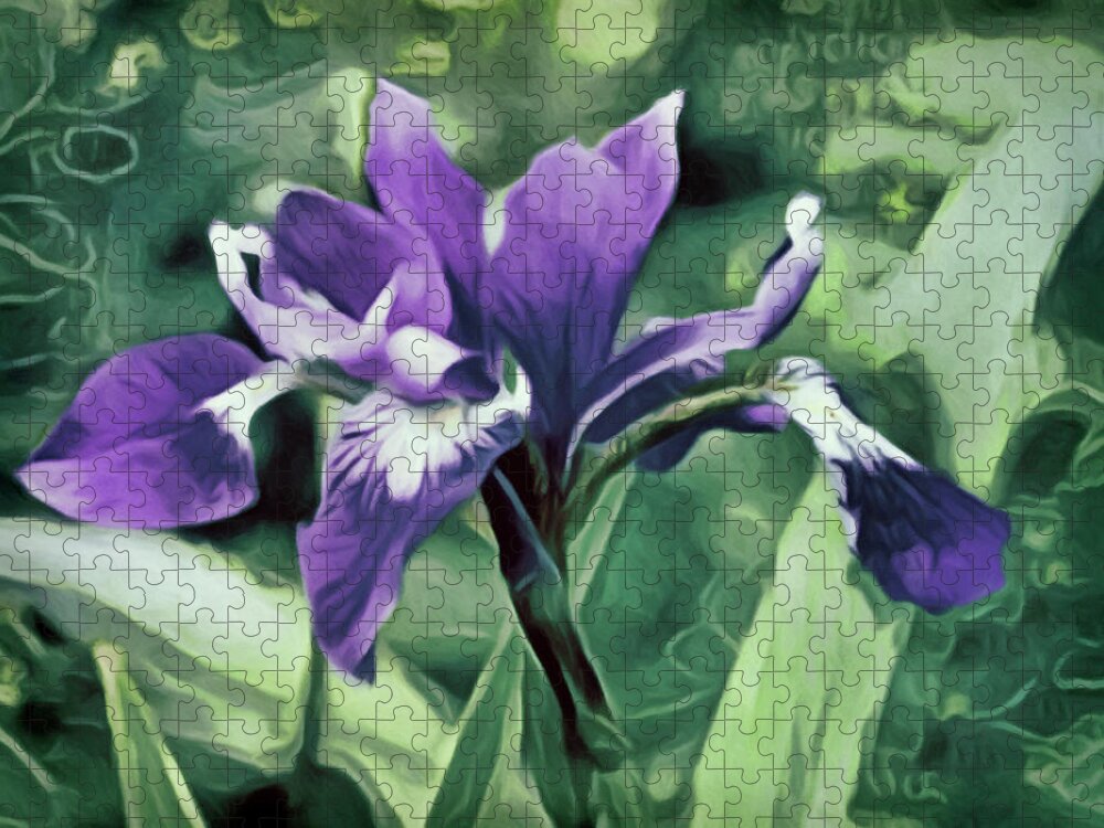 Dutch Iris Jigsaw Puzzle featuring the pastel Jardin du Viole - Garden of Purple by Susan Maxwell Schmidt