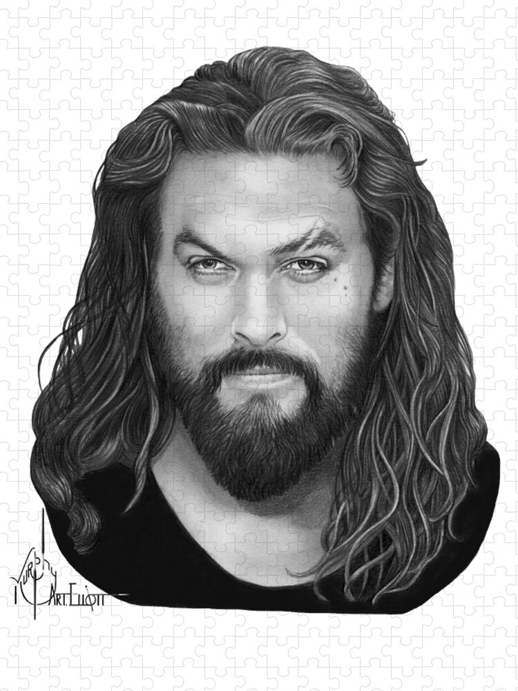Pencil Puzzle featuring the drawing Jason Momoa by Murphy Elliott