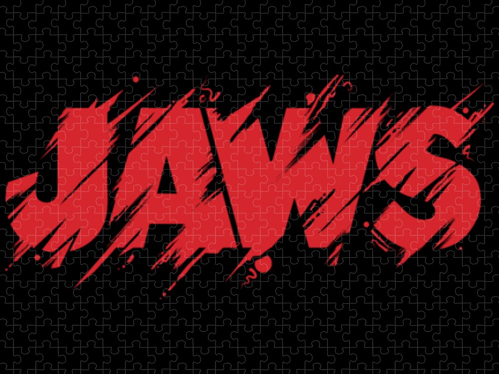 Shark Jigsaw Puzzle featuring the digital art Jaws Distressed Red Logo by Tinh Tran Le Thanh
