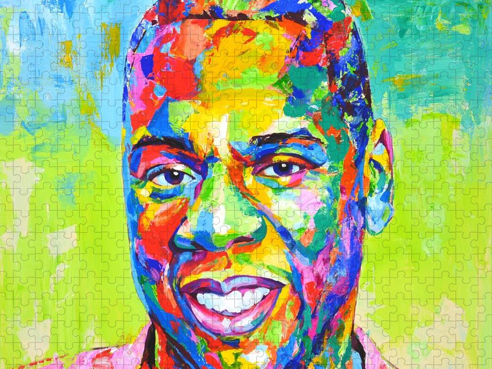 Jay-z Jigsaw Puzzle featuring the painting Jay-Z. by Iryna Kastsova