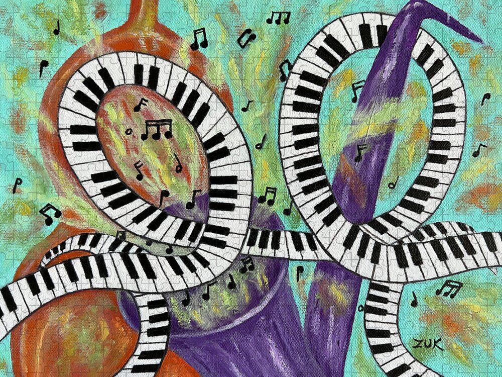 Music Jigsaw Puzzle featuring the painting Jazz Trio by Karen Zuk Rosenblatt