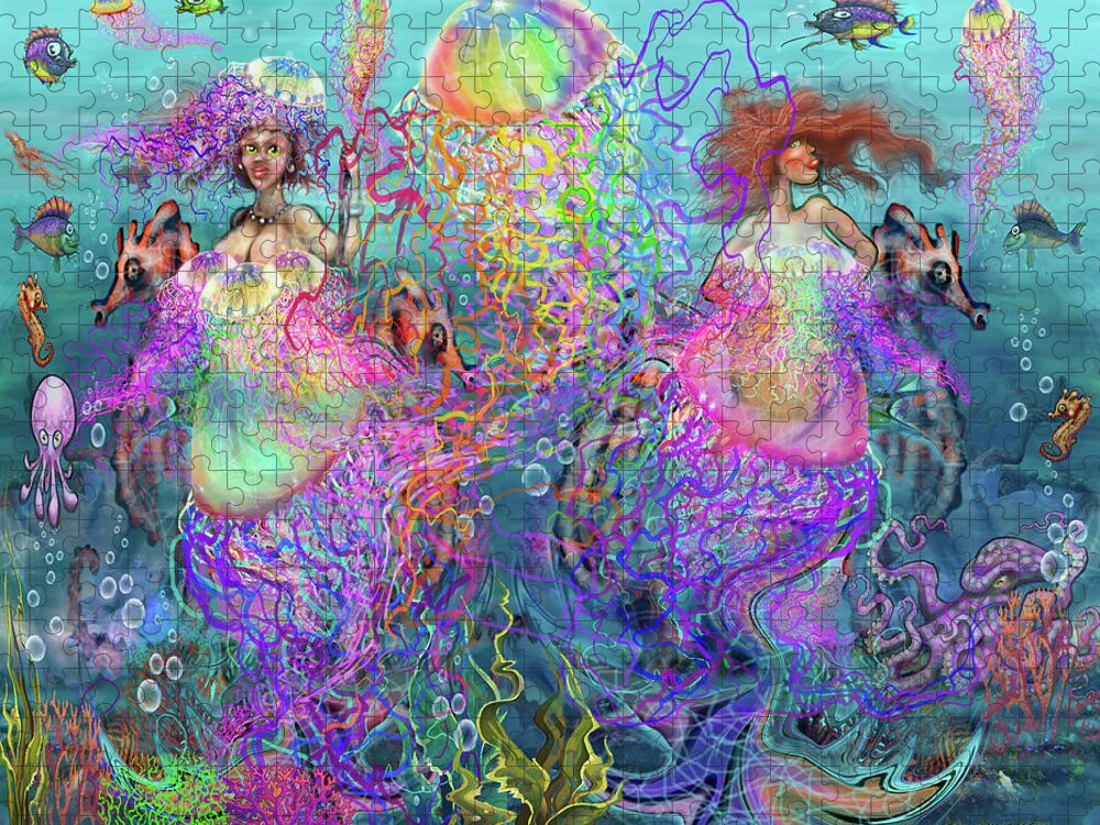 Jellyfish Jigsaw Puzzle featuring the digital art Mermaid Disco Dresses by Kevin Middleton