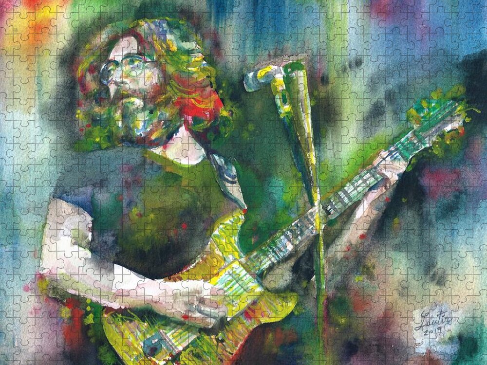 Jerry Garcia Jigsaw Puzzle featuring the painting JERRY GARCIA - watercolor portrait.18 by Fabrizio Cassetta