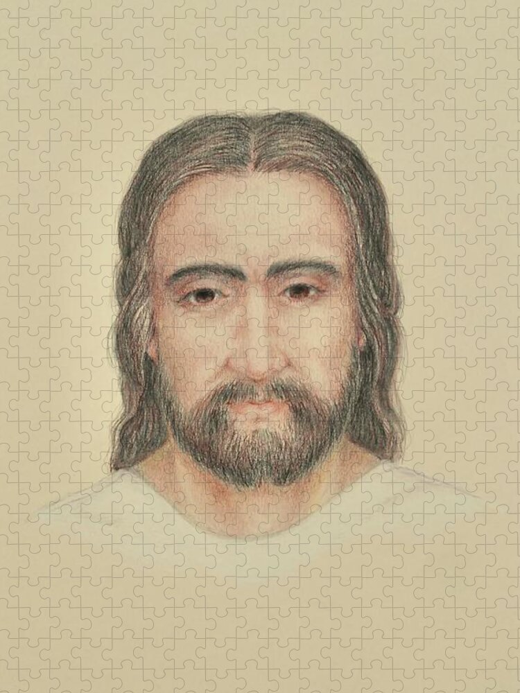 Jesus Jigsaw Puzzle featuring the drawing Jesus Christ of the Shroud by Michele Myers