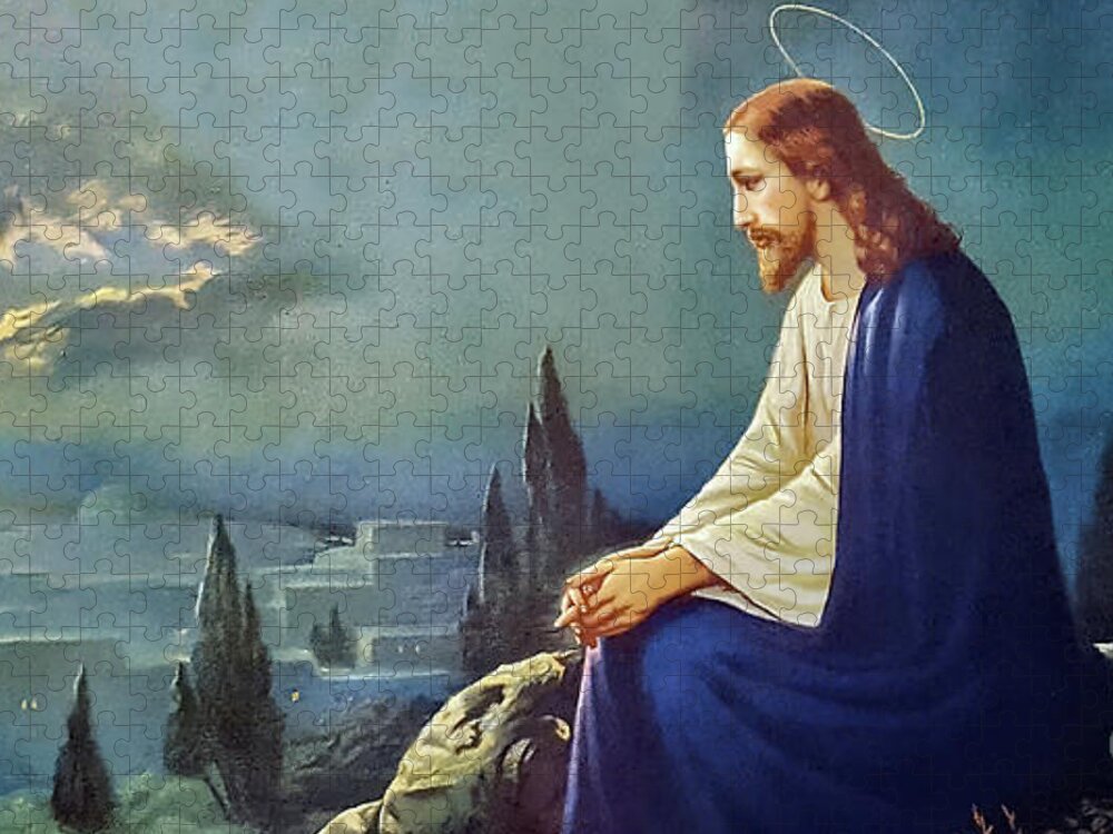 Jesus Jigsaw Puzzle featuring the photograph Jesus Jerusalem Prayer by Munir Alawi