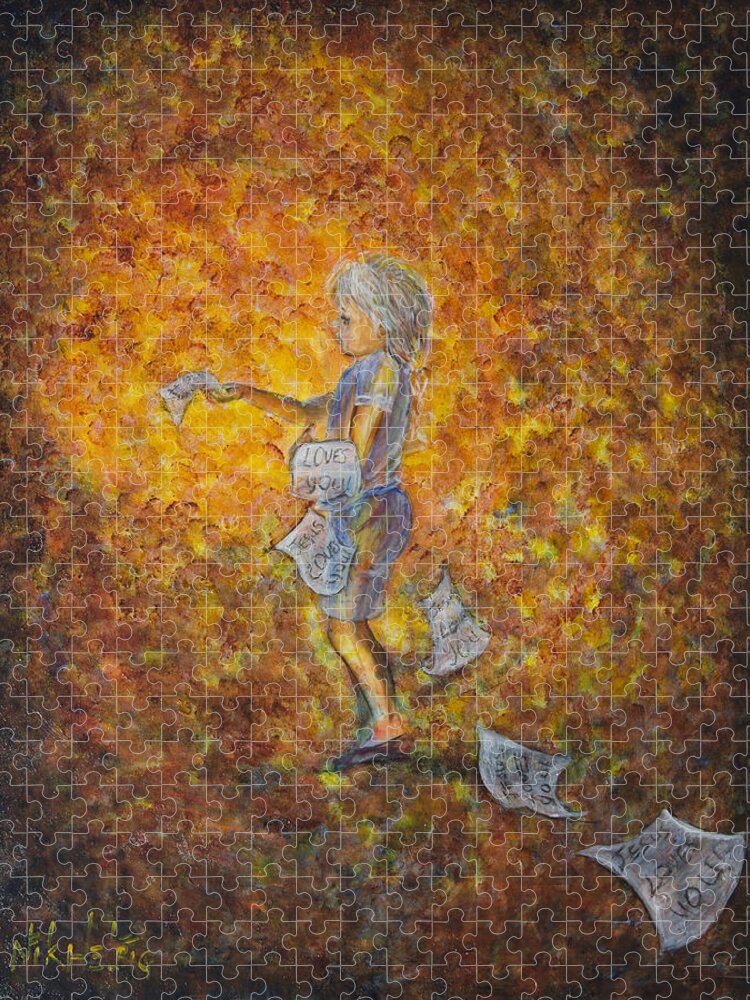 Child Jigsaw Puzzle featuring the painting Jesus Loves You 02 by Nik Helbig