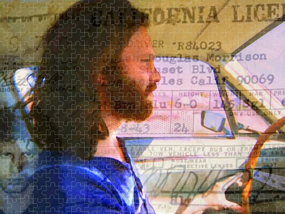 Jim Morrison Drivers License Jigsaw Puzzle featuring the painting Jim Morrison Drivers License by John Farr