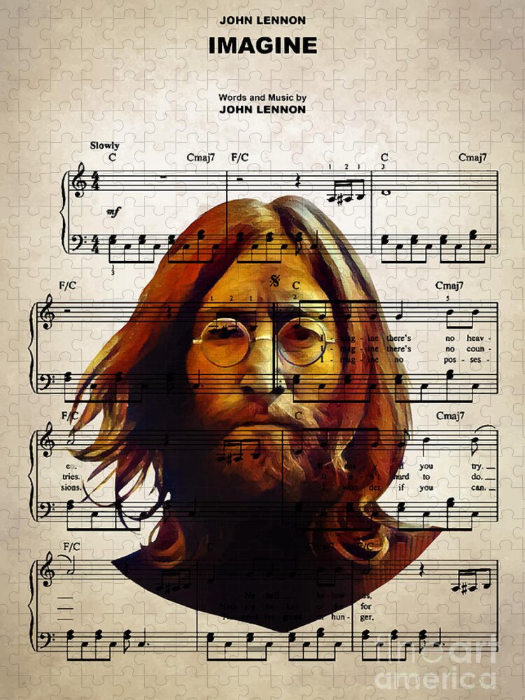 John Lennon Jigsaw Puzzle featuring the digital art John Lennon - Imagine by Bo Kev