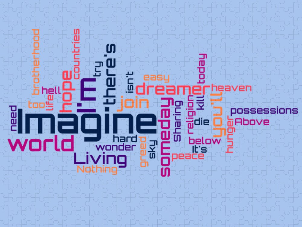 John Lennon Jigsaw Puzzle featuring the digital art John Lennon - Imagine Lyrical Cloud by Susan Maxwell Schmidt