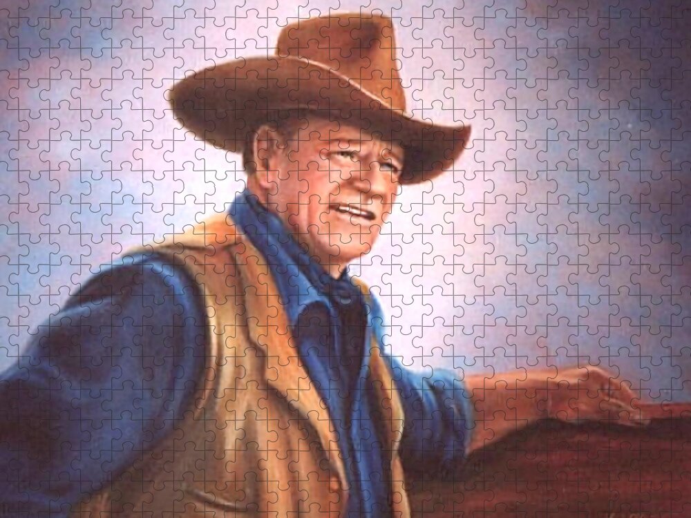 Cowboy Jigsaw Puzzle featuring the painting John Wayne by Loxi Sibley
