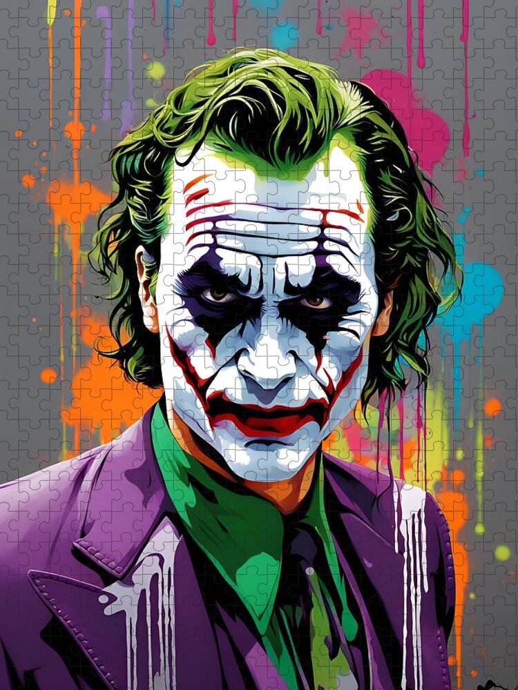 Joker Jigsaw Puzzle featuring the painting Joker portrait by CIKA Gallery
