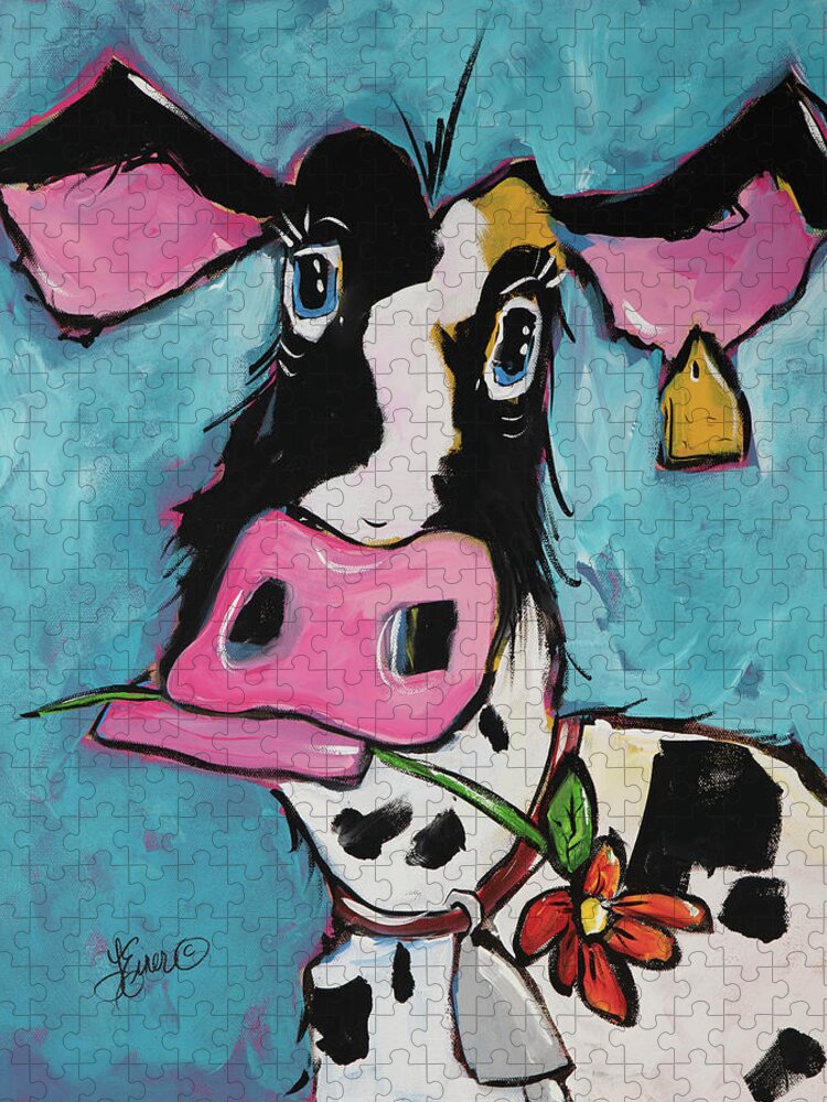 Cow Jigsaw Puzzle featuring the painting Josie by Terri Einer
