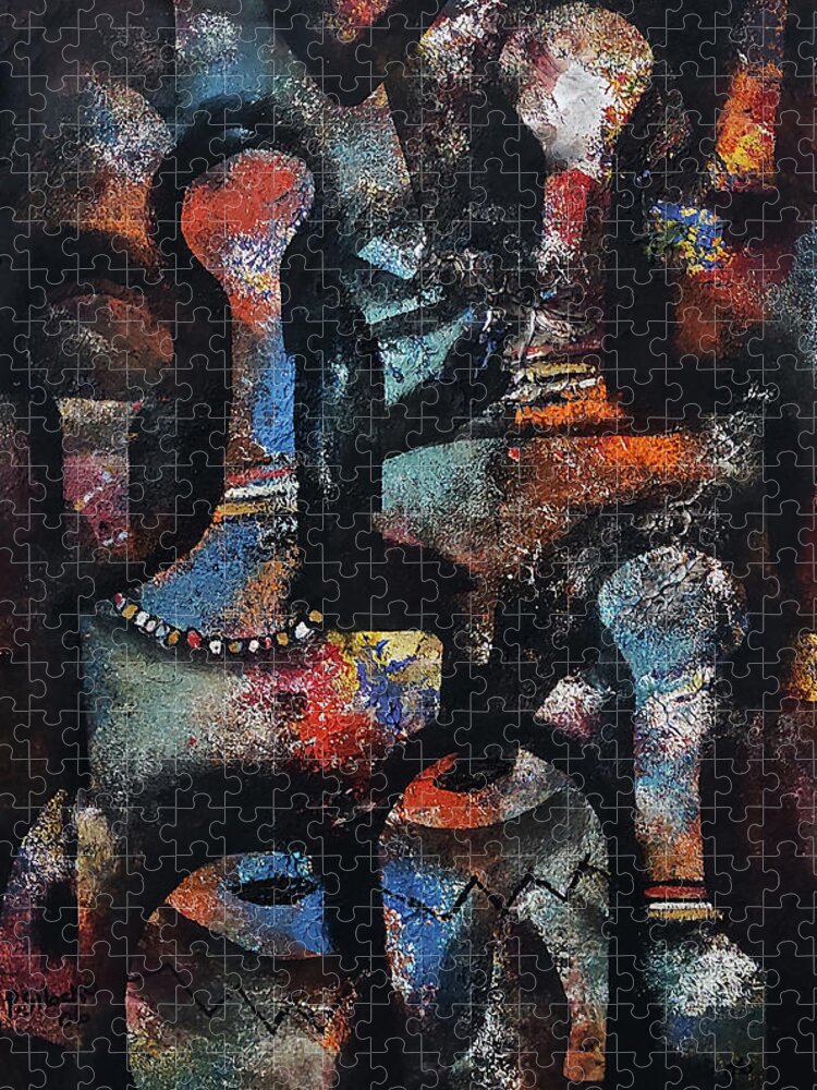 African Art Jigsaw Puzzle featuring the painting Joy Of Man by Peter Sibeko 1940-2013